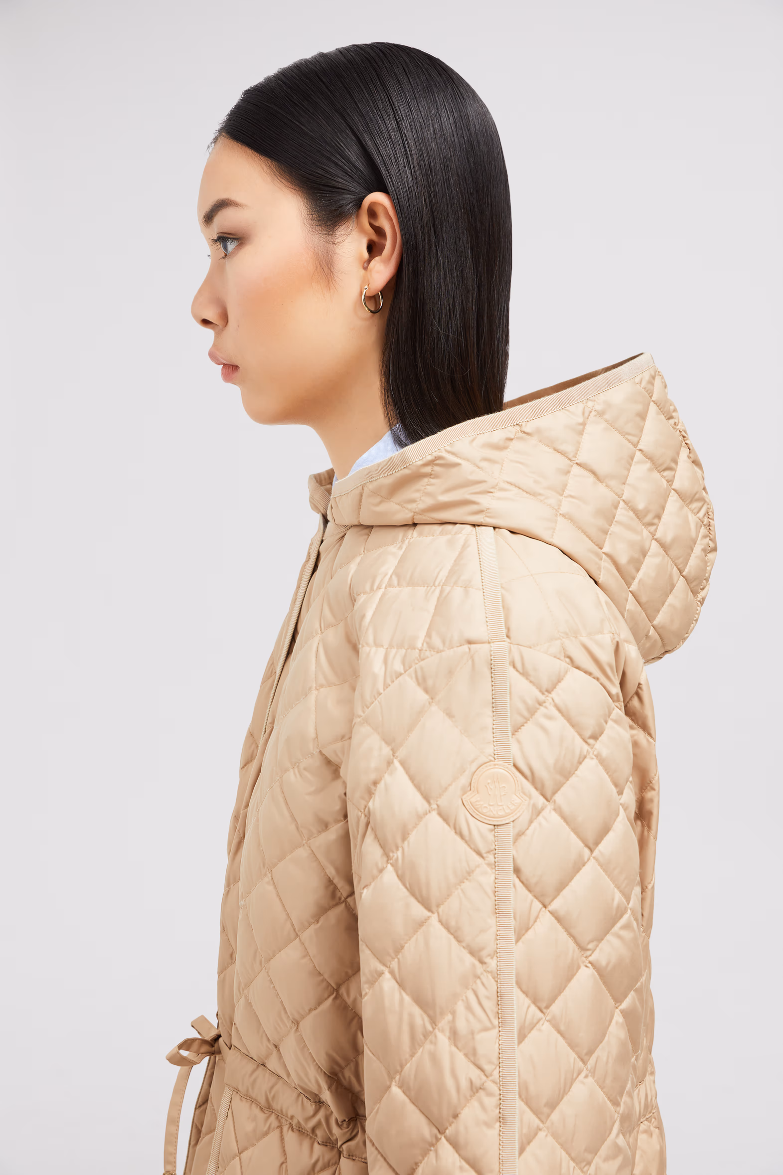 Plumífero largo acolchado con motivo de rombos y capucha Etelan Mujer Beige Moncler 4